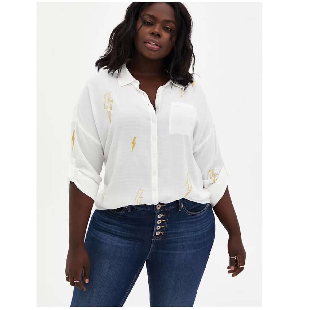 Torrid Size 3X (22-24) Drop Shoulder Button-Front Top - Lightning White